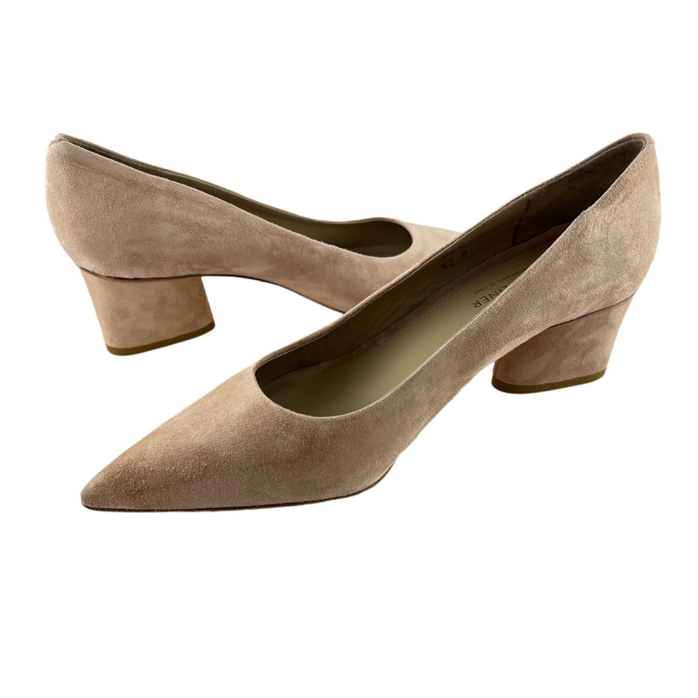 Donald Pliner Suzette Suede Pointy Toe Block Heel Pump Size: 8